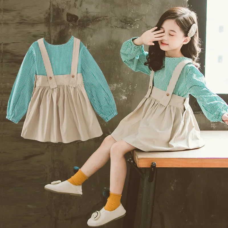 2019 autumn children's clothing new girls plaid shirt with strap skirt two-piece large children's two-piece sets
2019 autumn children's clothing new girls plaid shirt with strap skirt two-piece large children's two-piece sets