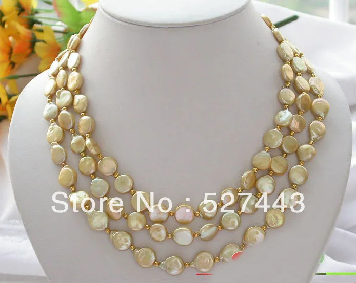 Wholesale free shipping >>3ROW 12MM GOLD COIN FRESHWATER CULTURED PEARL NECKLACE
Wholesale free shipping >>3ROW 12MM GOLD COIN FRESHWATER CULTURED PEARL NECKLACE