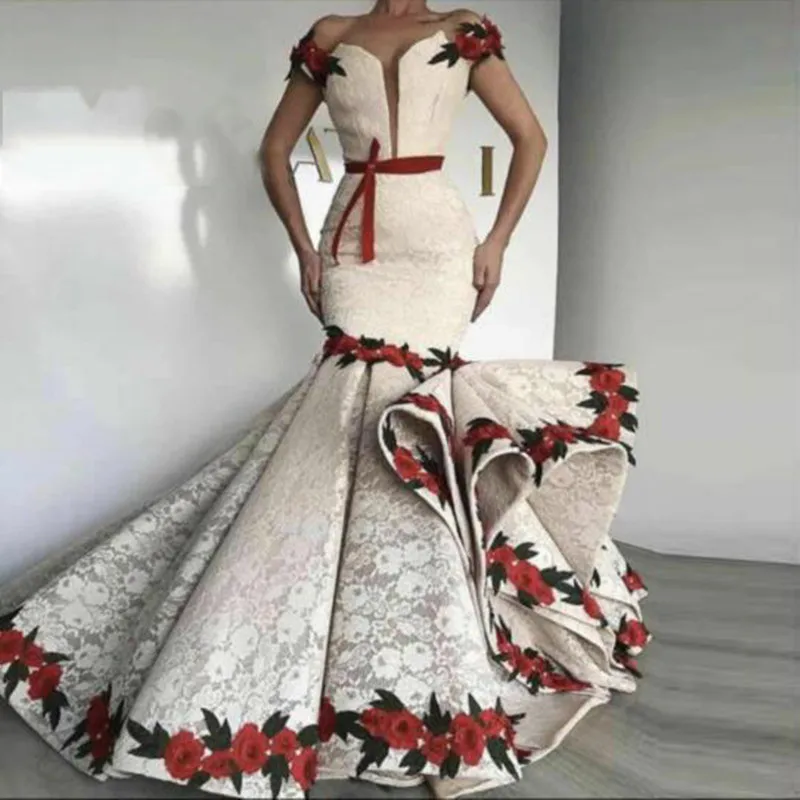 New Arrival Mermaid Evening Party Gown With Embroideries Lace Off Shoulder Vestido De Festa Handmade Rose Flower Long Prom Gowns
New Arrival Mermaid Evening Party Gown With Embroideries Lace Off Shoulder Vestido De Festa Handmade Rose Flower Long Prom Gowns