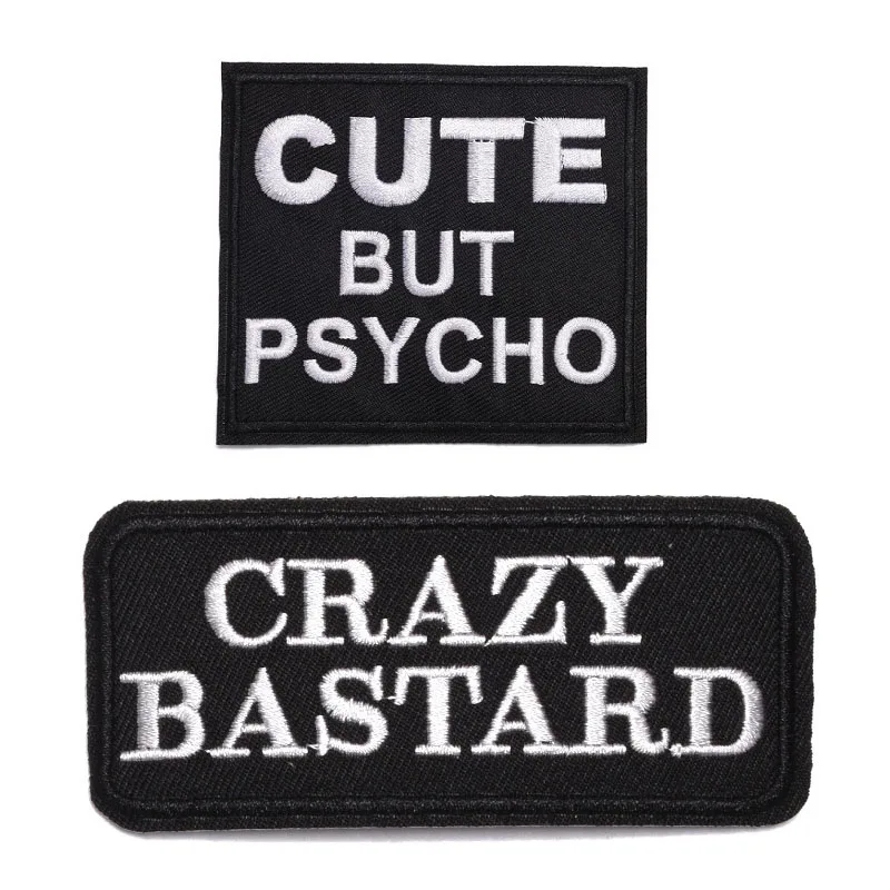Cute But Psycho Crazy Bastard patch Quotes Slogan Embroidered Funny Patch badge applique for jacket jeans bags
Cute But Psycho Crazy Bastard patch Quotes Slogan Embroidered Funny Patch badge applique for jacket jeans bags