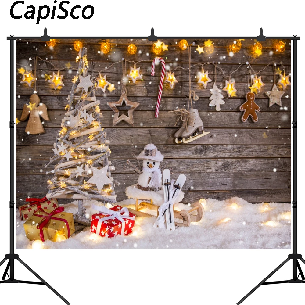 

Capisco Christmas Tree Wooden Board Star snowman Photography Backgrounds Customized Photographic Backdrops For Photo Studio