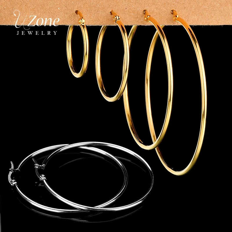 UZone Stainless Steel Big Circle Smooth Hoop Earrings for Women Gold Color Round Earrings Brincos Party Rock Gift
UZone Stainless Steel Big Circle Smooth Hoop Earrings for Women Gold Color Round Earrings Brincos Party Rock Gift