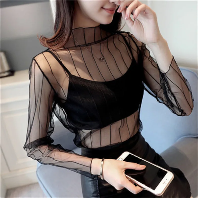 Lady Sexy Mesh Blouse Women Tops Long Sleeve Stand Collar Female Casual Polka Dot Star Shirt Transparent Elegant Tees Hollow Out
Lady Sexy Mesh Blouse Women Tops Long Sleeve Stand Collar Female Casual Polka Dot Star Shirt Transparent Elegant Tees Hollow Out
