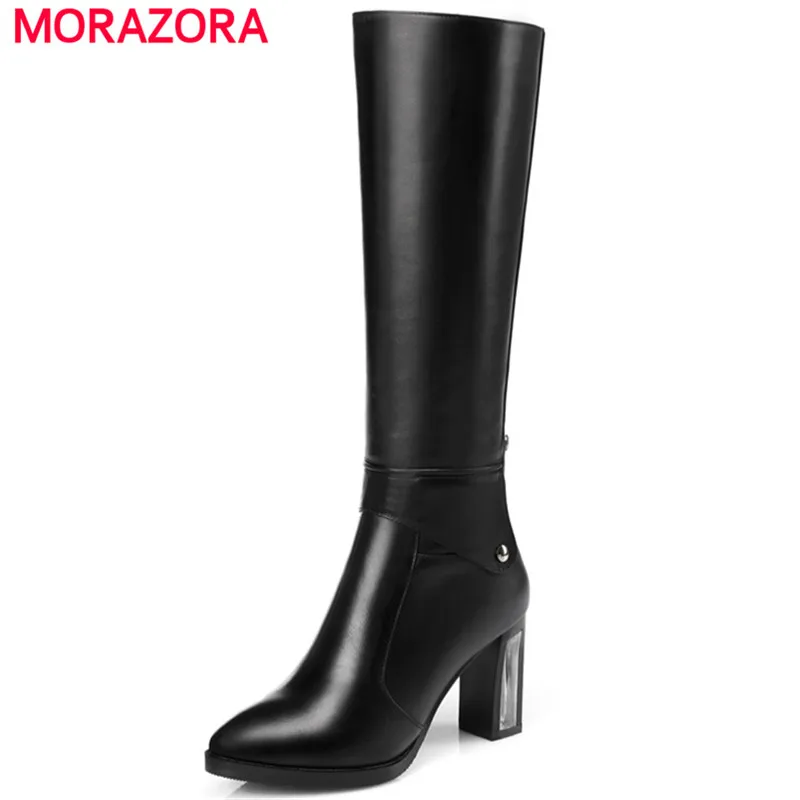MORAZORA Cow leather + PU high heels shoes fashion punk knee high boots for women zip rivets pointed toe long boots size 34-45
MORAZORA Cow leather + PU high heels shoes fashion punk knee high boots for women zip rivets pointed toe long boots size 34-45