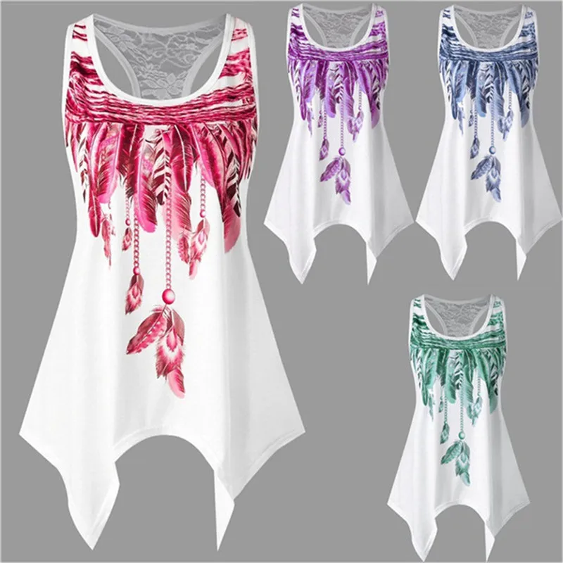 5XL Big Size 2019 New Summer Casual Sleeveless O-Neck Feather Butterfly Print Lace Patchwork T-shirts Plus size Female Tees Tops
5XL Big Size 2019 New Summer Casual Sleeveless O-Neck Feather Butterfly Print Lace Patchwork T-shirts Plus size Female Tees Tops