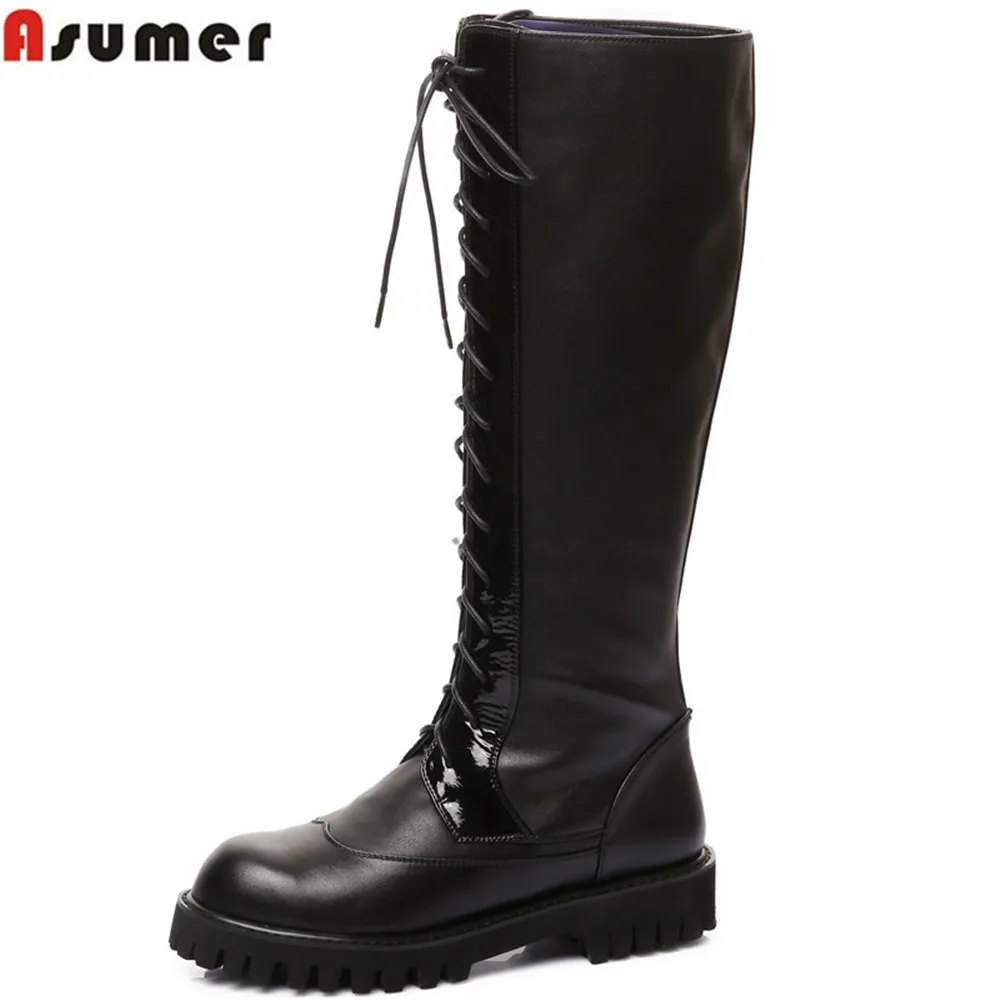 Asumer black new arrive women boots square heel genuine leather+pu ladies boots round toe lace up cow leather knee high boots
Asumer black new arrive women boots square heel genuine leather+pu ladies boots round toe lace up cow leather knee high boots