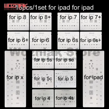 16pcs/lot IC Chip BGA Reballing Stencil Kits Set Solder template for iphone X 8 7 6s 6 plus SE 5S 5C 5 4S 4 iPad high quality
16pcs/lot IC Chip BGA Reballing Stencil Kits Set Solder template for iphone X 8 7 6s 6 plus SE 5S 5C 5 4S 4 iPad high quality