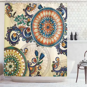 Ethnic Decor Shower Curtain by Floral Arabesque Boho Pattern with Floral and Peacock Feather Figures Folk Image Fabric Bathroom
Ethnic Decor Shower Curtain by Floral Arabesque Boho Pattern with Floral and Peacock Feather Figures Folk Image Fabric Bathroom