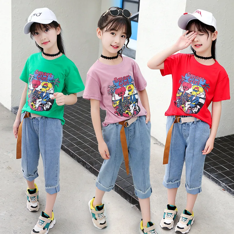 6-10Y Cotton T Shirts for Children 2019 Summer Baby Girls Tops Tees Printed Suit Tshirt + Jeans Kids Clothes Set
6-10Y Cotton T Shirts for Children 2019 Summer Baby Girls Tops Tees Printed Suit Tshirt + Jeans Kids Clothes Set