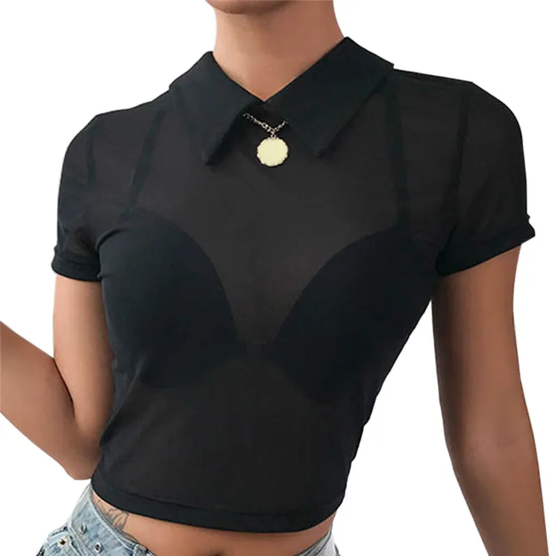 Hot New Spring Summer Womens Long Sleeve Sexy Black Mesh Top T-shirts Transparent Club Streetwear Shirt collar Tees Beach Tops
Hot New Spring Summer Womens Long Sleeve Sexy Black Mesh Top T-shirts Transparent Club Streetwear Shirt collar Tees Beach Tops