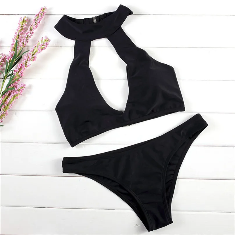 Women\'s Black Cutout Bikini Swimsuit Summer Beach Low Waist Bikini Set Embroidery Swimsuit Beach Swimwear Two-Piece Suit J13#F (2)