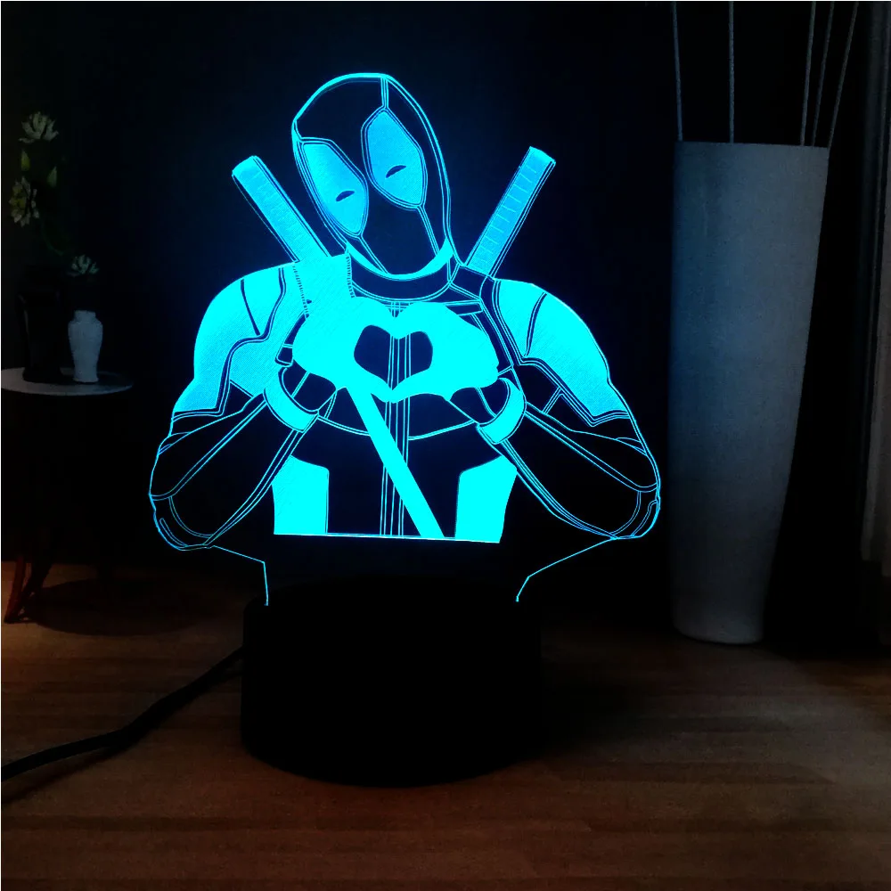 Marvel Super Hero 3d Optical Light Deadpool spider man LED 7 Color Change Night Light USB Table Lamp decoration Drop Shipping
Marvel Super Hero 3d Optical Light Deadpool spider man LED 7 Color Change Night Light USB Table Lamp decoration Drop Shipping