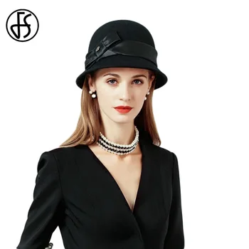 FS Black Bow Womens Wool Felt Fedora Classical Autumn Winter Wide Brim Bowler Hat Cloche Church Top Hats Chapeau Femme Vintage
FS Black Bow Womens Wool Felt Fedora Classical Autumn Winter Wide Brim Bowler Hat Cloche Church Top Hats Chapeau Femme Vintage