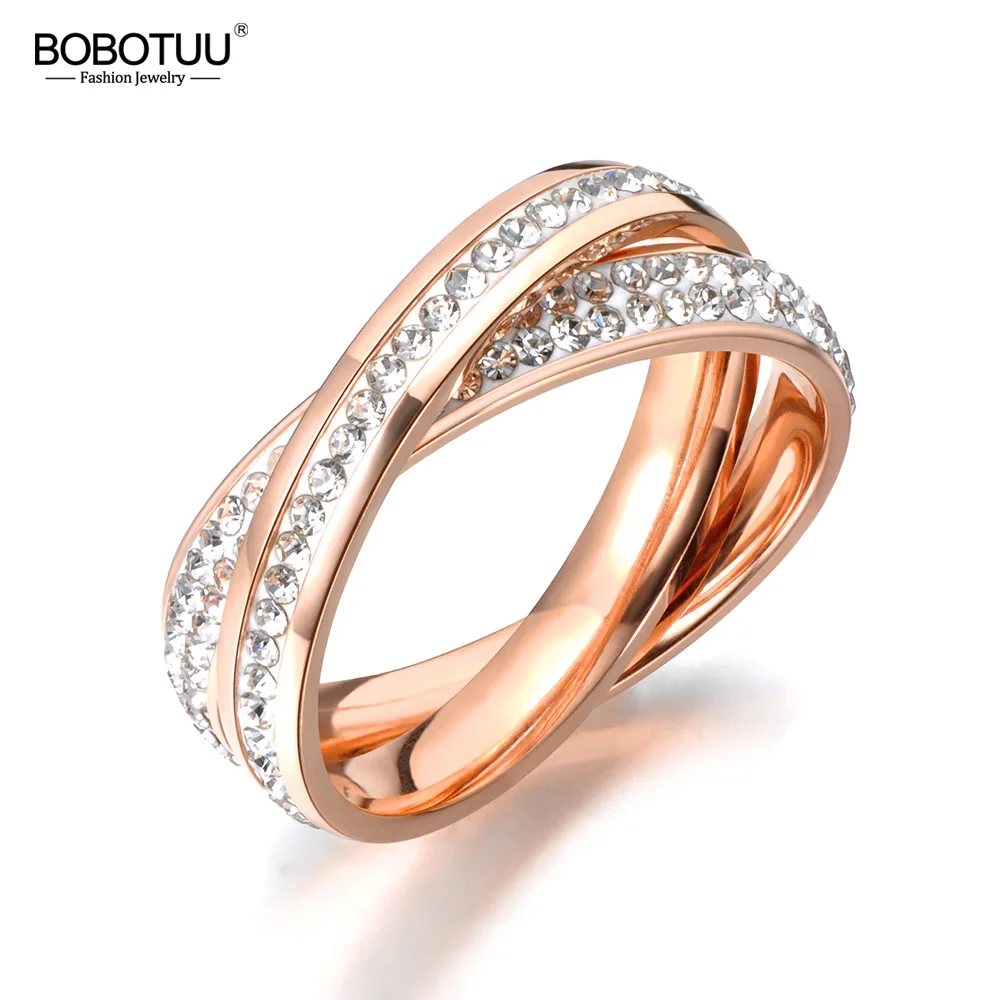 BOBOTUU Rose Gold Color 2 Rings Winding Together Stainless Steel Rhinestone Jewelry Never Faded For Women/Girl Gift BR18055
BOBOTUU Rose Gold Color 2 Rings Winding Together Stainless Steel Rhinestone Jewelry Never Faded For Women/Girl Gift BR18055