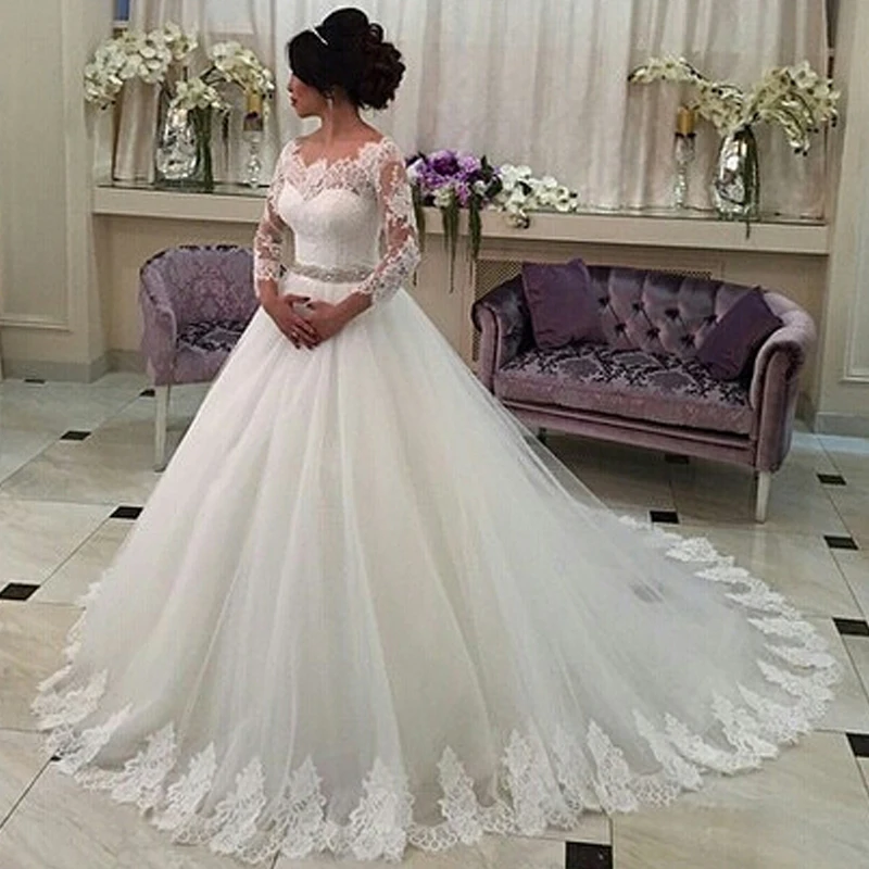 Lace tulle ball gown wedding dress 3/4 lace sleeve 2015 applique bridal dress vestido de noiva beaded sash manga longa YY023
Lace tulle ball gown wedding dress 3/4 lace sleeve 2015 applique bridal dress vestido de noiva beaded sash manga longa YY023