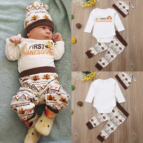 Thanksgiving Toddler 3pcs Clothes Newborn Baby Girl Boy Long Sleeve Jumpsuit Romper Legging Pant Hat Infant Baby Party Outfits
Thanksgiving Toddler 3pcs Clothes Newborn Baby Girl Boy Long Sleeve Jumpsuit Romper Legging Pant Hat Infant Baby Party Outfits