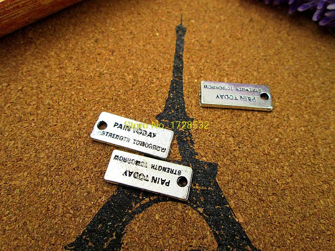 12pcs pain today strength tomorrow charms silver tone 2 sided strength charm pendants 21x8mm
12pcs pain today strength tomorrow charms silver tone 2 sided strength charm pendants 21x8mm