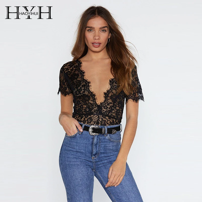 HYH Haoyihui Female Style Personality Eyelash Lace Full Cup Stitching Perspective Deep V-neck Comfortable Summer Women Jumpsuit
HYH Haoyihui Female Style Personality Eyelash Lace Full Cup Stitching Perspective Deep V-neck Comfortable Summer Women Jumpsuit