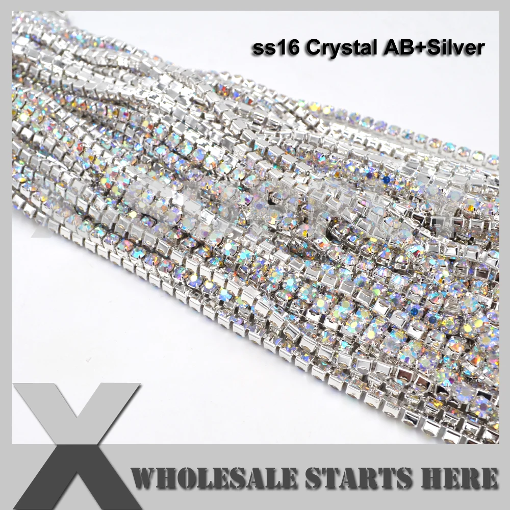 SS16(3.7-4.0mm) CLOSE Rhinestone Cup Chain, DENSE Rhinestone Silver Chains with Crystal AB Color Rhinestones
SS16(3.7-4.0mm) CLOSE Rhinestone Cup Chain, DENSE Rhinestone Silver Chains with Crystal AB Color Rhinestones