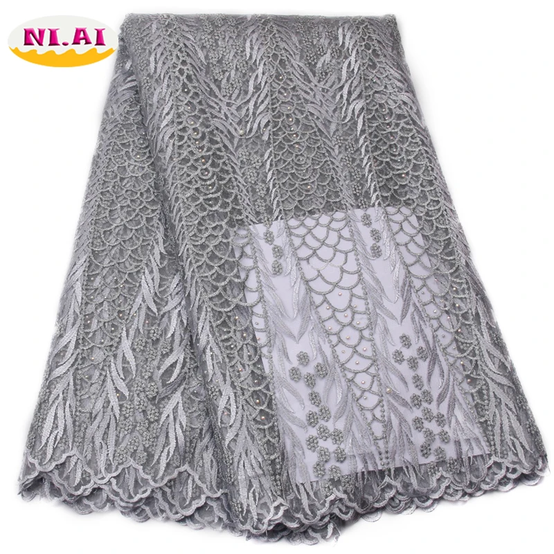 Image 2017 Latest Grey Color Nigeria Wedding Lace Fabric High Quality 5Y Luxury African Embroidered Fabric XY540B