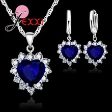 Conjuntos de joyas de corazón de compromiso para mujeres amor Plata de Ley 925 Zirconia cúbica colgante pendientes de aro mujer Regalos de boda(China)