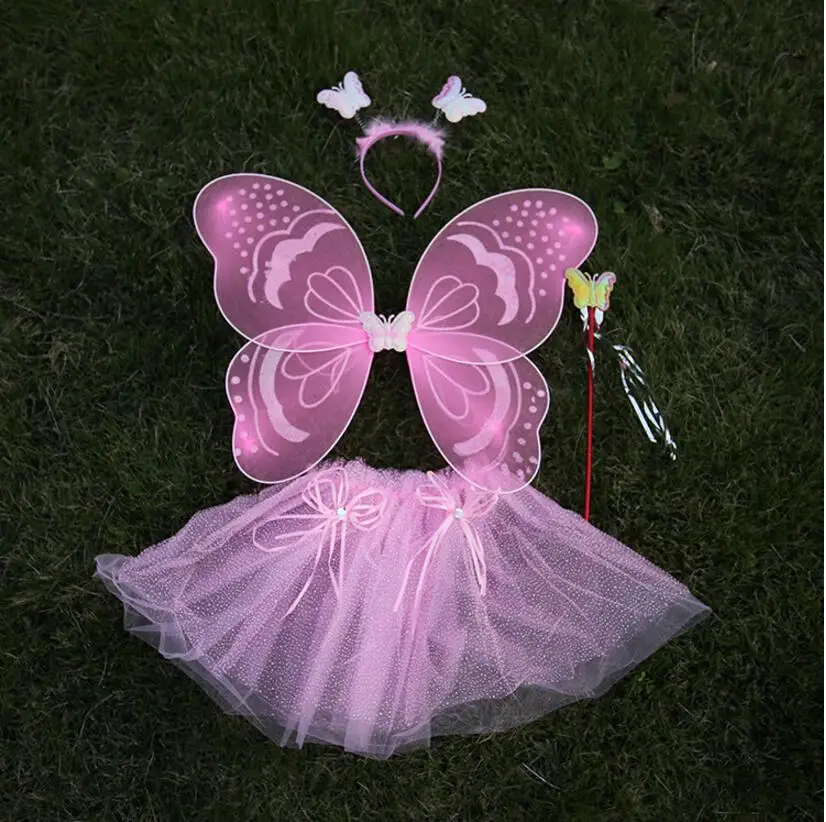 Beautiful 4pcs/Lot Halloween girls Lovely Dancing Pink Butterfly fairy headpiece wings Tutu wand for Girls Cosplay dress up set
Beautiful 4pcs/Lot Halloween girls Lovely Dancing Pink Butterfly fairy headpiece wings Tutu wand for Girls Cosplay dress up set