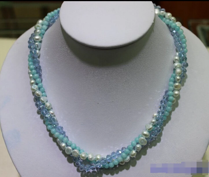 huij 003292 3 strands 6mm blue Crystal &Freshwater pearl necklace 5-6mm 17.5"Alloy"Handmade"
huij 003292 3 strands 6mm blue Crystal &Freshwater pearl necklace 5-6mm 17.5"Alloy"Handmade"
