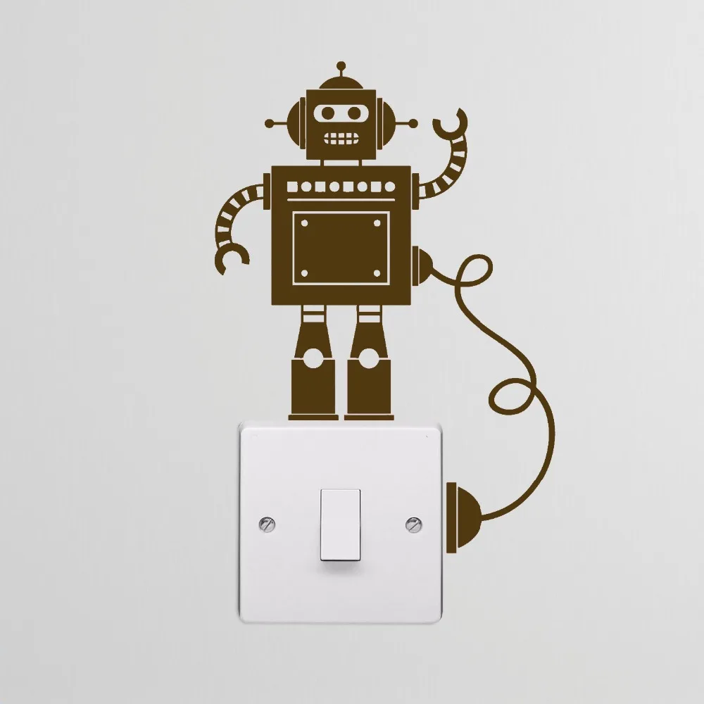 12*17cm tall Tiny Robot Light Switch with Wire Decal Vinyl Wall Stickers Robot Wall Sticker Cool Boy Bedroom Decor Murals LC1295
12*17cm tall Tiny Robot Light Switch with Wire Decal Vinyl Wall Stickers Robot Wall Sticker Cool Boy Bedroom Decor Murals LC1295