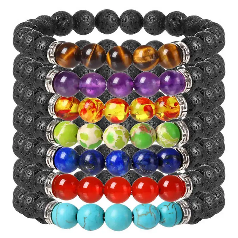 

Newst 7 Chakra Bracelet Men Black Lava Healing Balance Beads Reiki Buddha Prayer Natural Volcanic Stone Yoga Bracelet For Women