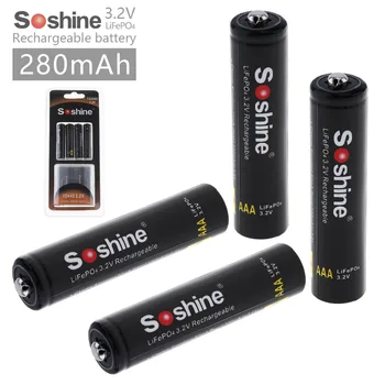 

4pcs/lot Soshine 10440 280mAh 3.2V LiFePO4 Rechargeable AAA Battery + Portable Battery Box + 2pcs Battery Connectors