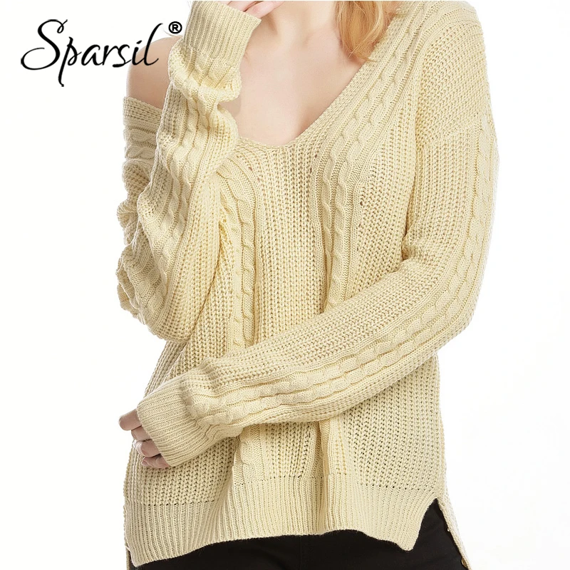 Sparsil Women Autumn Knitted Sexy Pullover Sweater Big Size V Neck Backless Criss Cross Hem Split Female Knitwear Pullover Tops 
Sparsil Women Autumn Knitted Sexy Pullover Sweater Big Size V Neck Backless Criss Cross Hem Split Female Knitwear Pullover Tops