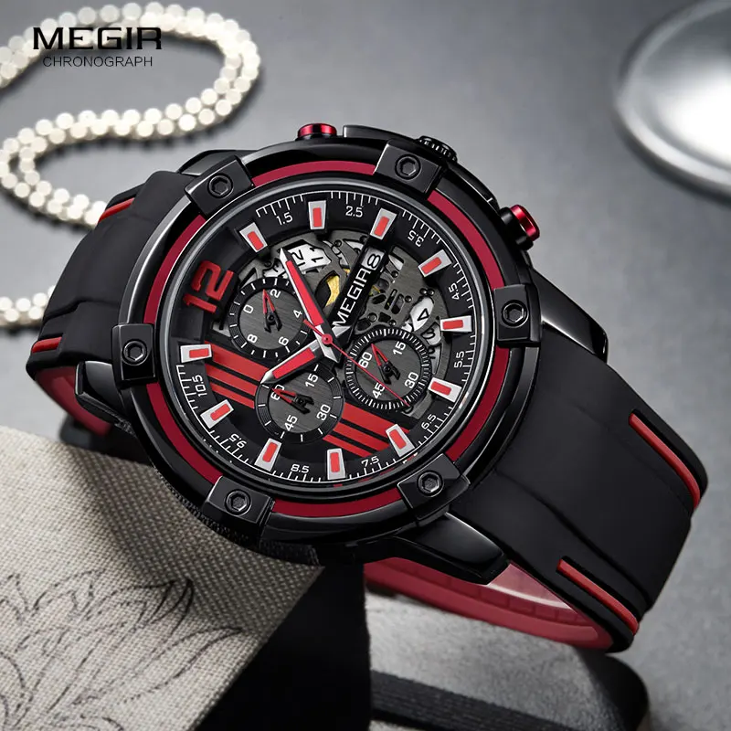 Megir Luxury Quartz Watches Men Silicone Military Sports Chronograph Stopwatch Man Wristwatch Top Brand Relogios 2097 Black Red
Megir Luxury Quartz Watches Men Silicone Military Sports Chronograph Stopwatch Man Wristwatch Top Brand Relogios 2097 Black Red