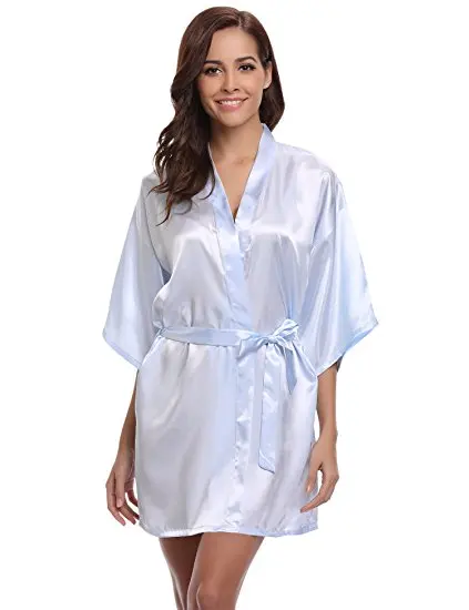 Women Silk Satin Short Night Robe Solid Kimono Robe Fashion Bath Robe Sexy Bathrobe Peignoir Femme Wedding Bride Bridesmaid Robe 110 HTB1sfyey41YBuNjy1zcq6zNcXXay