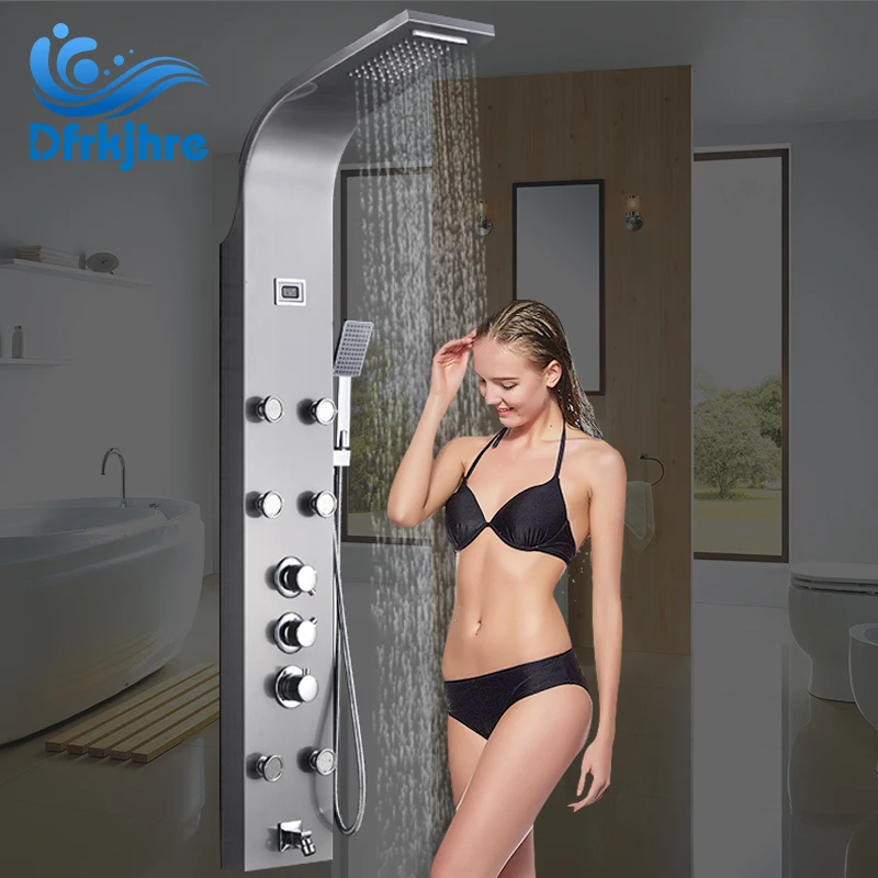 Thermostatic Shower Panel 5pc Massage Jets Rain Shower Column Mixer Shower Faucet Tower Shower Tub Spout Black
Thermostatic Shower Panel 5pc Massage Jets Rain Shower Column Mixer Shower Faucet Tower Shower Tub Spout Black