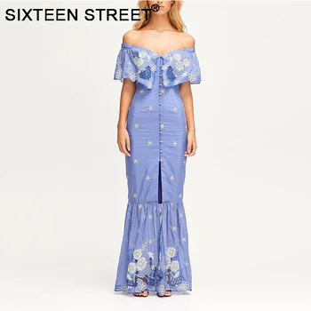 2019 New Summer Woman dress slash Neck star embroidery blue black elegant trumpet mermaid Maxi dresses female lady maxi vestido
2019 New Summer Woman dress slash Neck star embroidery blue black elegant trumpet mermaid Maxi dresses female lady maxi vestido