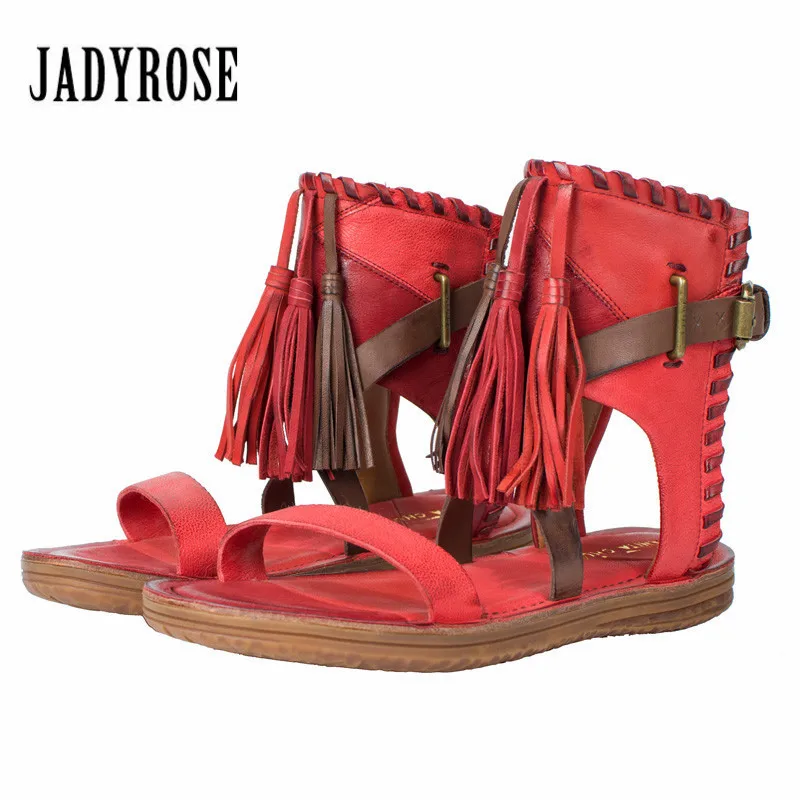 Jady Rose Red Women Genuine Leather Gladiator Sandals Fringed Flat Shoes Woman Casual Beach Flats Tassels Sandalias Mujer
Jady Rose Red Women Genuine Leather Gladiator Sandals Fringed Flat Shoes Woman Casual Beach Flats Tassels Sandalias Mujer