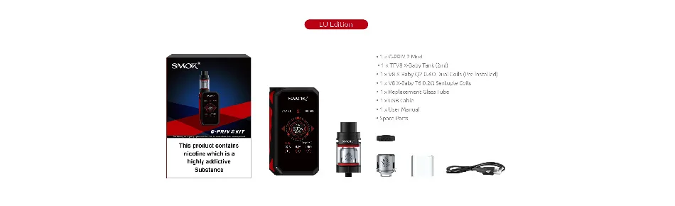 100% Original SMOK G-PRIV 2 Vape Kit with 4ml/2ml TFV8 X-BabyTank & 230W Gpriv 2 Box Mod & Optional X-Baby Coil Vs Smok Alien