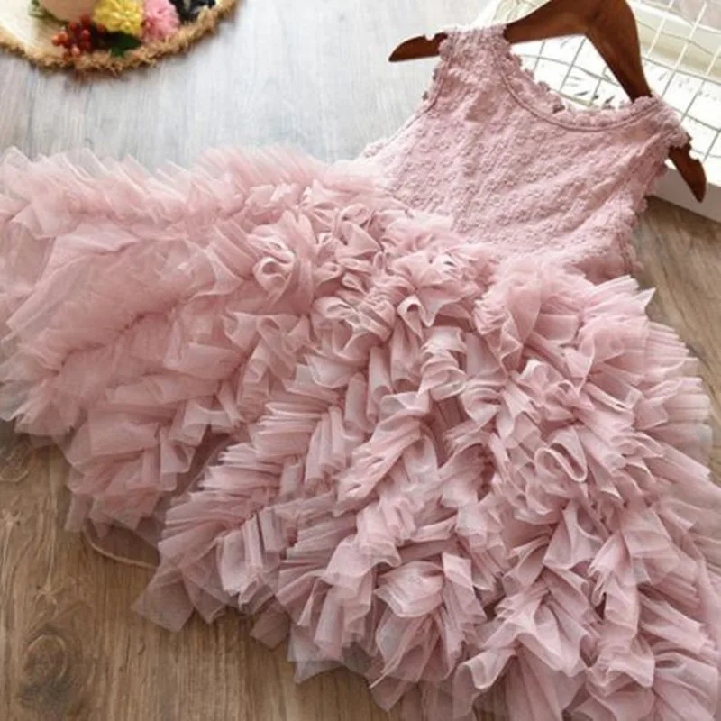 

Children Clothing Red Baptism Petal Hem Tulle Princess Dress For Toddler Girls Pageant Clothes School Baby Girl Kids Dresses