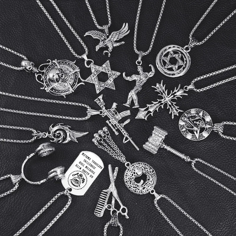 Stainless Steel Men's Necklace Army Brand Headphone Hanging Hip-hop Round Hammer Cross Anchor Six Mang Star Skull Head Wolf Head
Stainless Steel Men's Necklace Army Brand Headphone Hanging Hip-hop Round Hammer Cross Anchor Six Mang Star Skull Head Wolf Head