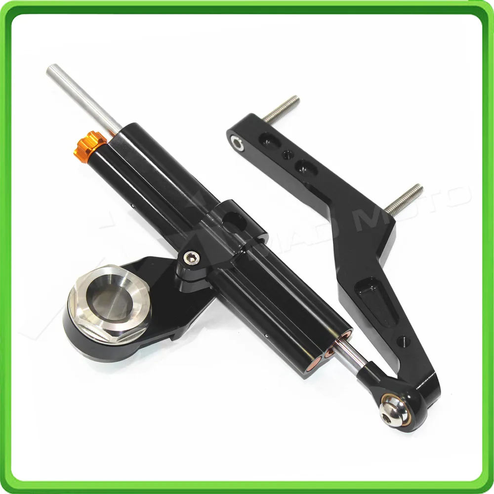 For Kawasaki Ninja ZX-6R ZX6R 636cc 2013 2014 2015 2016 2017 Steering Damper Stabilizer & Bracket Mount Kit Black color (4)