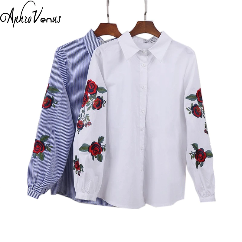 Rose Floral Embroidery Striped Blouse Women Long Sleeve Shirt Casual Cotton Blusa Plus Size kimono Tops Office Lady Blusas 2019
Rose Floral Embroidery Striped Blouse Women Long Sleeve Shirt Casual Cotton Blusa Plus Size kimono Tops Office Lady Blusas 2019