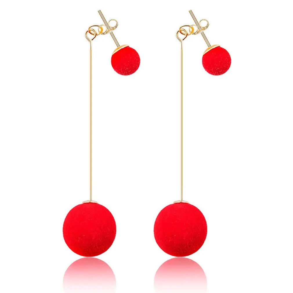 Sweet and simple size plush ball long paragraph wild earrings Hypoallergenic Japanese Korean tassel | Украшения и аксессуары