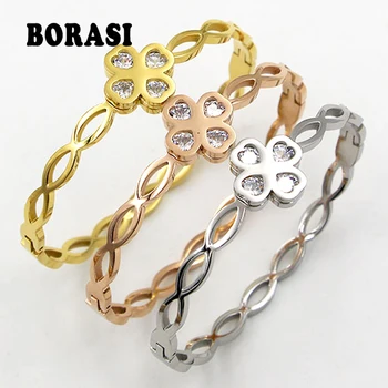 New Gold Punk Clover Bracelets & Bangles Trendy Heart Crystal Stone Cuff Bracelet For Women Fashion Jewelry 
New Gold Punk Clover Bracelets & Bangles Trendy Heart Crystal Stone Cuff Bracelet For Women Fashion Jewelry