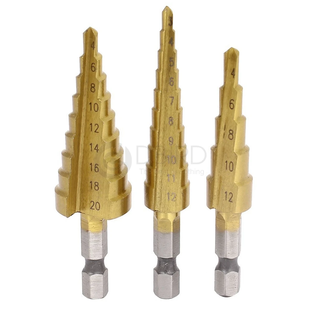 Hex Shank HSS High Speed Steel Titanium Coated Step Drill Bit 3-13mm-W3 1-4 inch Hex Shank HSS High Speed Steel Titan
Hex Shank HSS High Speed Steel Titanium Coated Step Drill Bit 3-13mm-W3 1-4 inch Hex Shank HSS High Speed Steel Titan