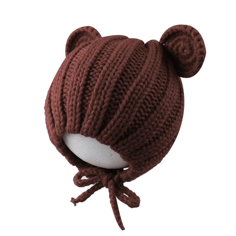 Korean Cute Baby Beanie Hat Knitted Fashion Girls Hat With Ears Lovely Lace Up Boys Hat Warm Autumn Toddler Hat Baby Accessories (11)