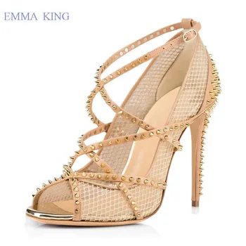 Sexy Ladies Fishnet Nude Pumps Rivets Studded Cross-stappy Stiletto High Heels Sandals Women Peep Toe Buckle Strap Single Shoes
Sexy Ladies Fishnet Nude Pumps Rivets Studded Cross-stappy Stiletto High Heels Sandals Women Peep Toe Buckle Strap Single Shoes