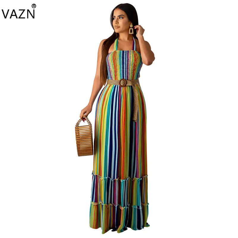 VAZN 2019 Sexy Open Bohemian Untidy Wind Striped Halter Sleeveless Chiffon Straight Beach Vacation Women Maxi Dress SD9143
VAZN 2019 Sexy Open Bohemian Untidy Wind Striped Halter Sleeveless Chiffon Straight Beach Vacation Women Maxi Dress SD9143