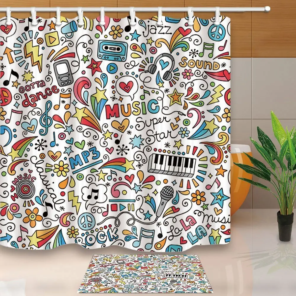 Music Graffiti Decor Rock and Roll Symbol Lettering Waterproof Polyester Fabric Shower Curtain Set With Floor Doormat Bath Rugs
Music Graffiti Decor Rock and Roll Symbol Lettering Waterproof Polyester Fabric Shower Curtain Set With Floor Doormat Bath Rugs