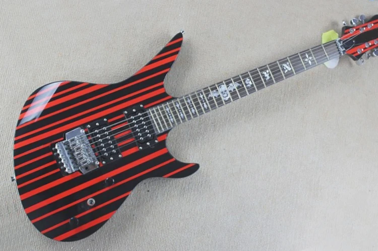 Red Electric Guitar with Black Stripes,Golden Hardwares,Rosewood Fretboard With Bat Pattern Inlay,offering customized services
Red Electric Guitar with Black Stripes,Golden Hardwares,Rosewood Fretboard With Bat Pattern Inlay,offering customized services