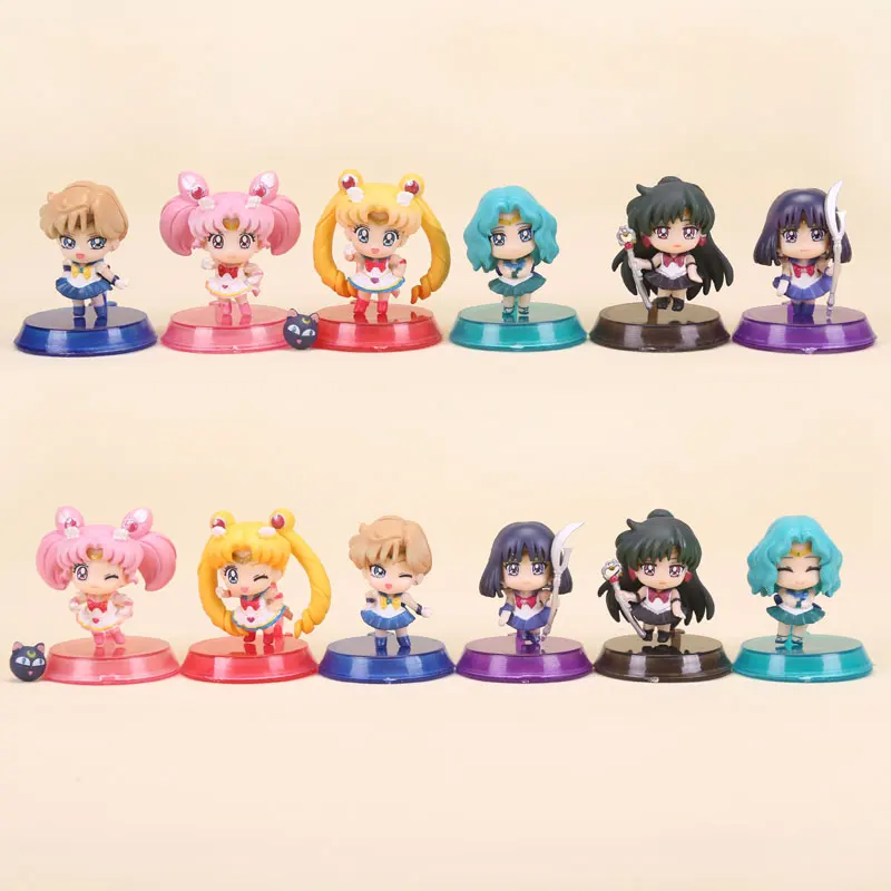 Anime Sailor Moon Tsukino Usagi + Neptune + Pluto + Saturn + Chibi moon PVC Action Figures Toys